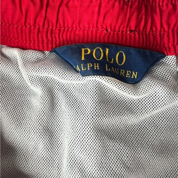 Polo Ralph Lauren Mens Med Swim Trunks Solid Swimsuit Navy Blue Red Pony Preppy - Picture 8 of 12